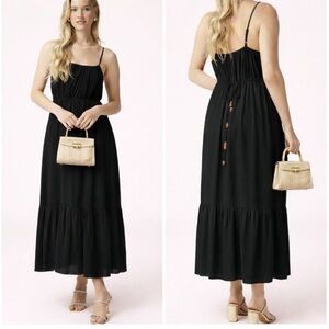 J crew Caspia Dress In Crepe De Chine Black Maxi Medium New